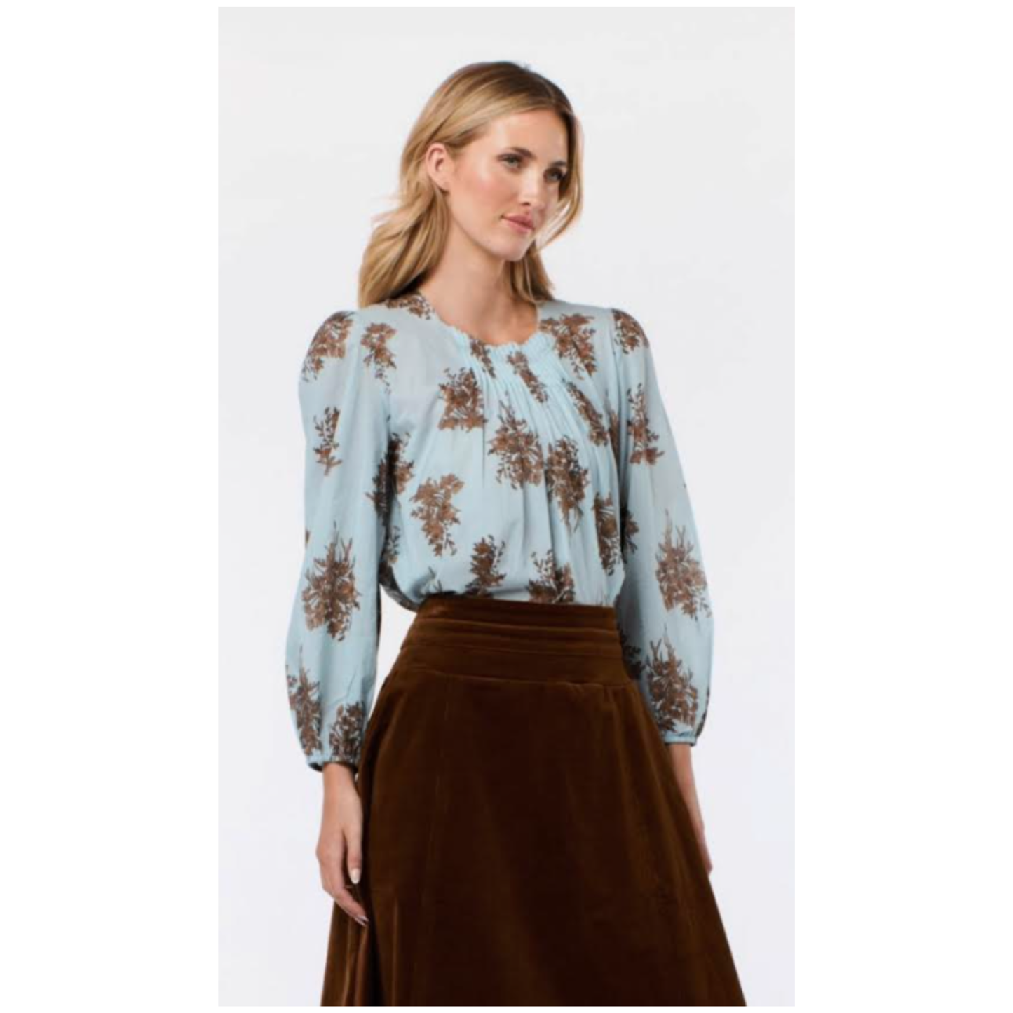 Madeleine Pintuck Blouse | Sky Blue Floral