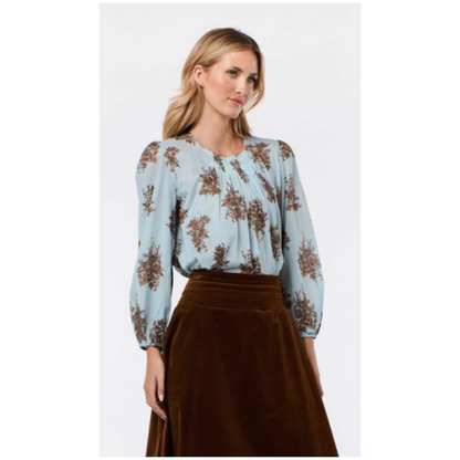 Madeleine Pintuck Blouse | Sky Blue Floral