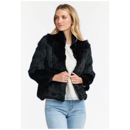 Garbo High Neck Fur Jacket | Black