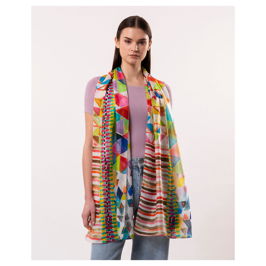 DLux - Tessera Geometric Print Scarf | Pure Silk