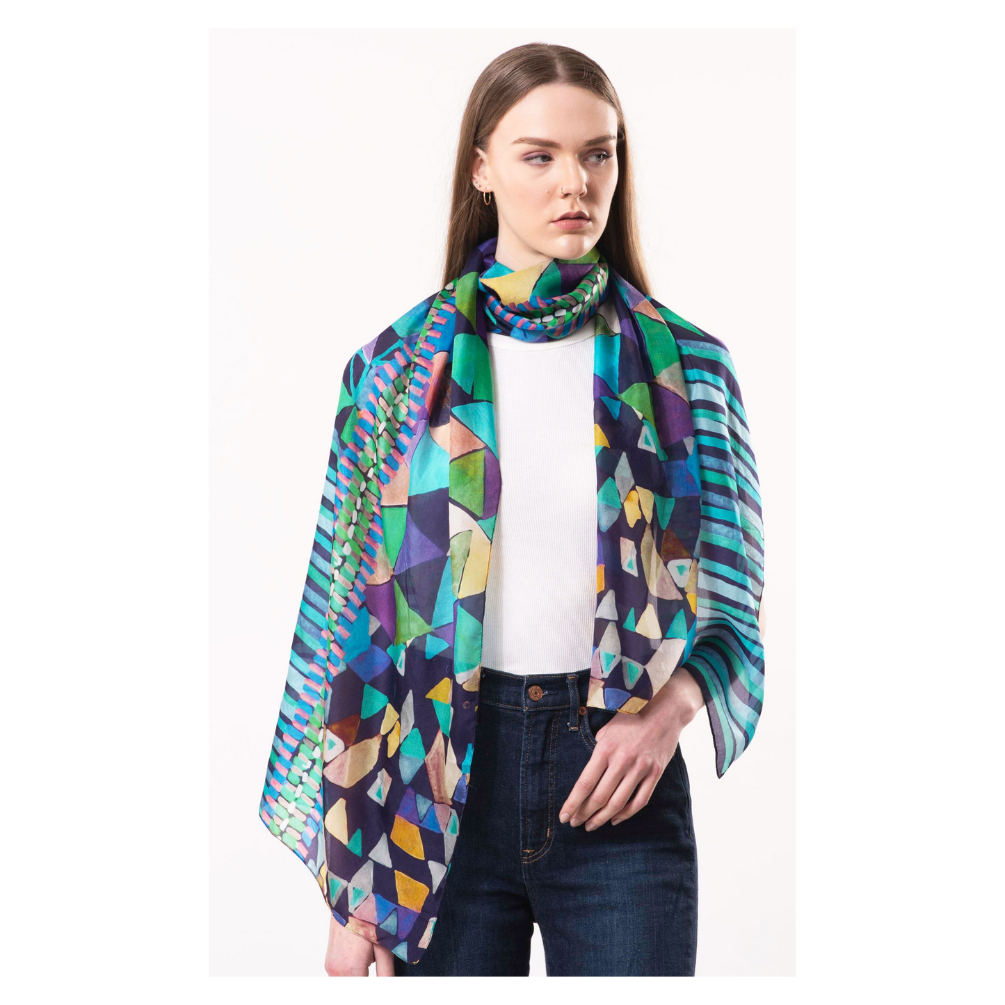 DLux - Tessera Geometric Print Scarf | Pure Silk