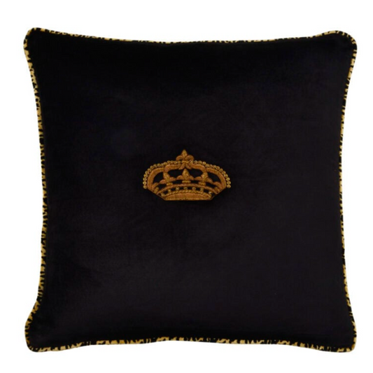 Crown on Black & Leopard Velvet Cushion | Square | PICK-UP INSTORE ONLY