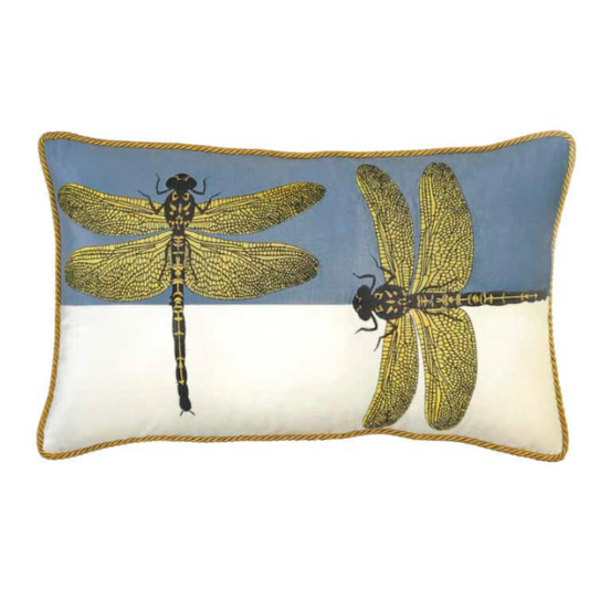 Dragonfly on Blue & Ivory Velvet Cushion | Square | PICK-UP INSTORE ONLY
