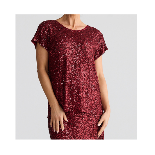 Brave & True - Darcy Sequin Top | Garnet