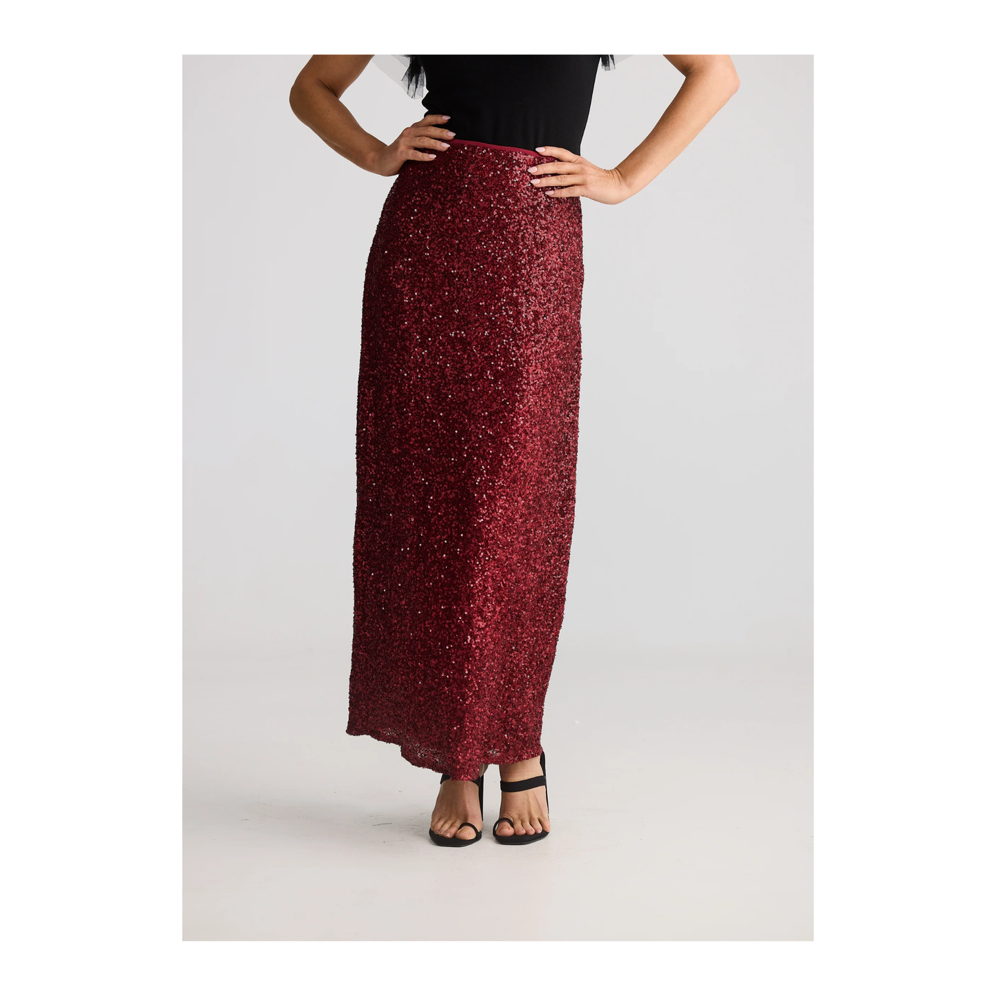 Brave & True - Shari Sequin Skirt | Garnet