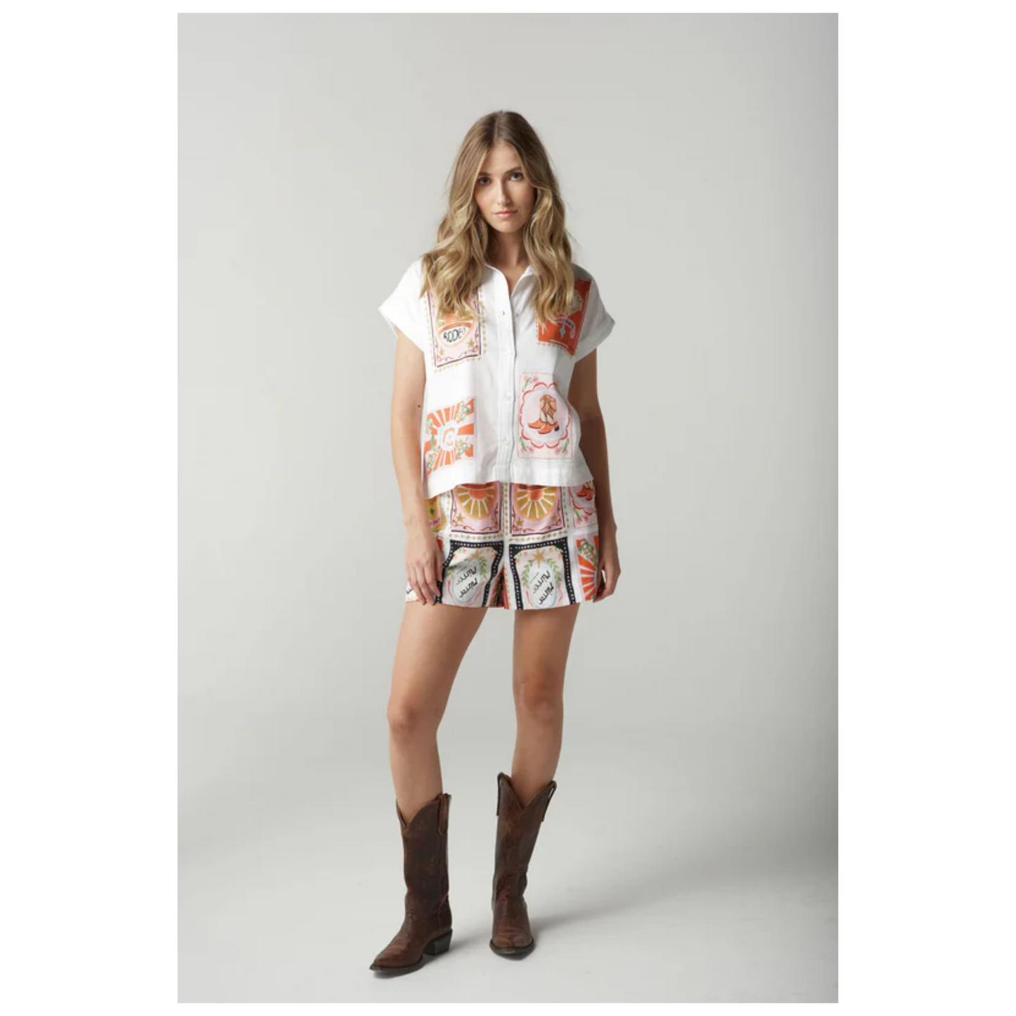 Cloth+Paper+Scissors - Cowgirl Patch Cap Sleeve Shirt