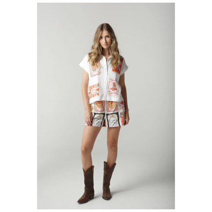 Cloth+Paper+Scissors - Cowgirl Patch Cap Sleeve Shirt