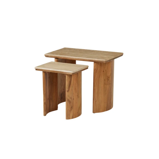 Homeware - Nesso Wood/Travertine Table - Set of 2 | PICK-UP INSTORE ONLY