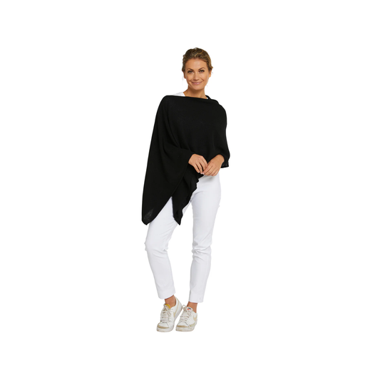 Classic Travel Poncho - Black | 100% Cashmere