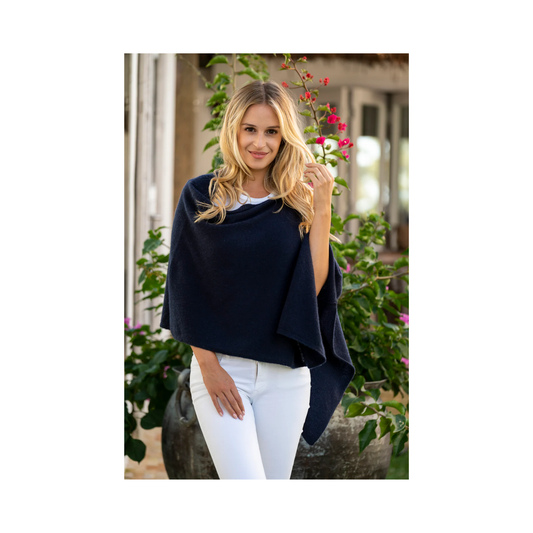 Classic Travel Poncho - Navy | 100% Cashmere