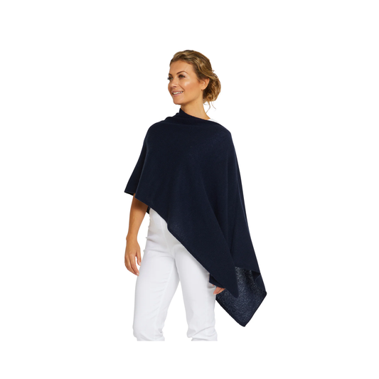 Classic Travel Poncho - Navy | 100% Cashmere
