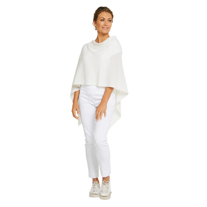 Classic Travel Poncho - White | 100% Cashmere