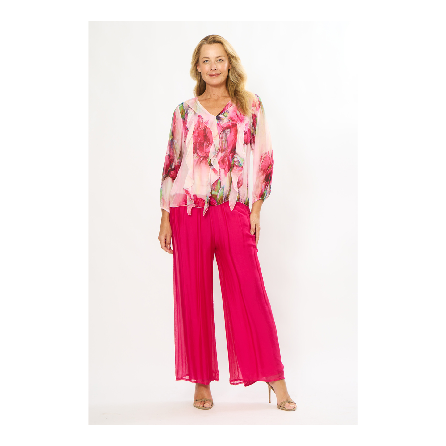 Louisa Frill Top | Pink Floral