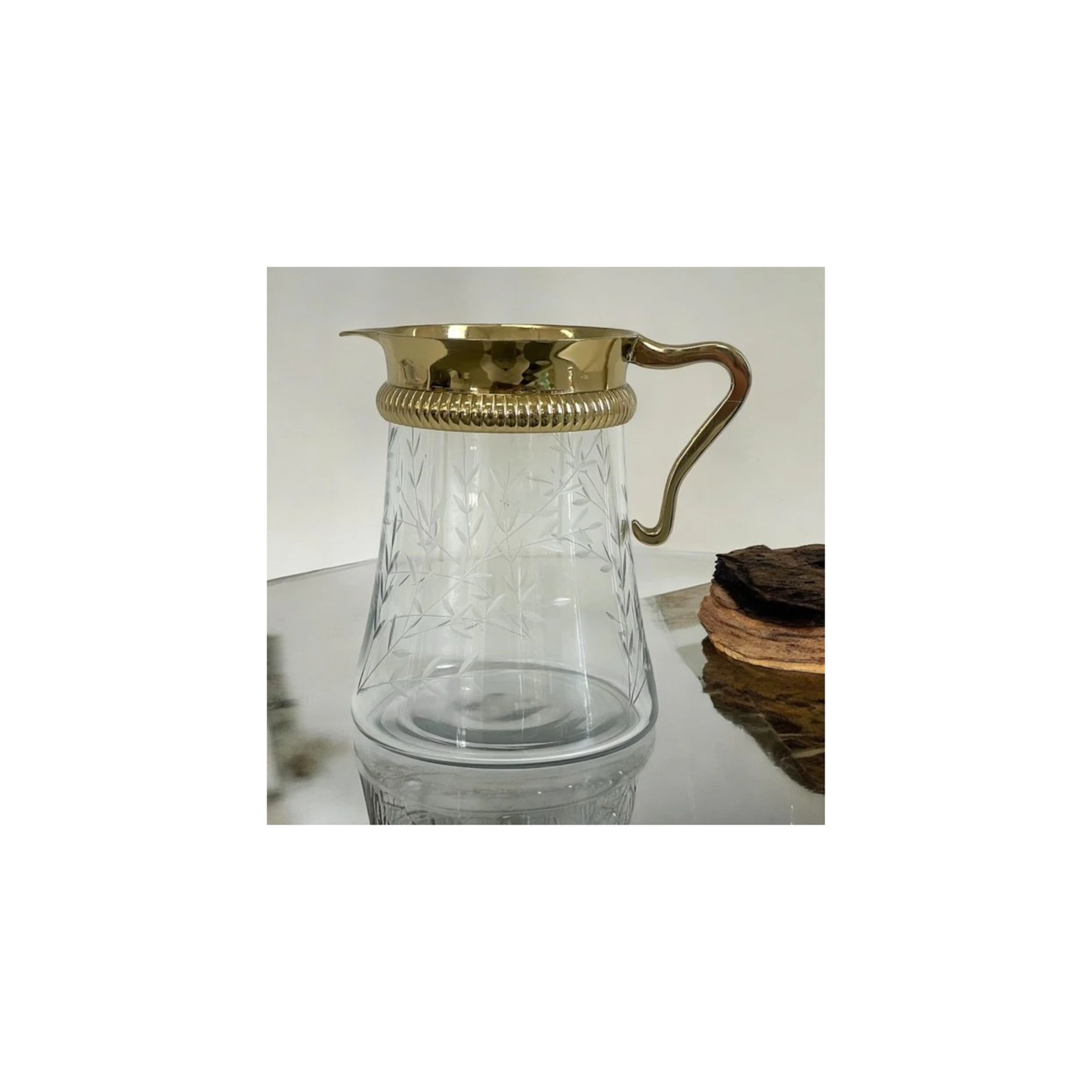 Camilla Etched Floral Glass Jug | Gold | PICK-UP INSTORE ONLY