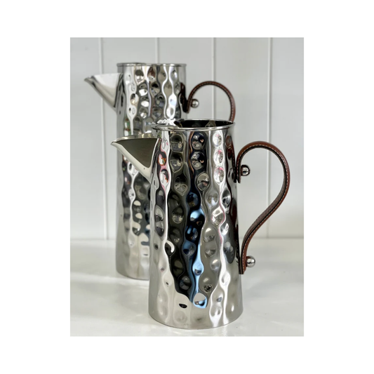 Giftware - Large Bolt Hammered Jug | Leather Handles | Silver | PICK-UP INSTORE ONLY