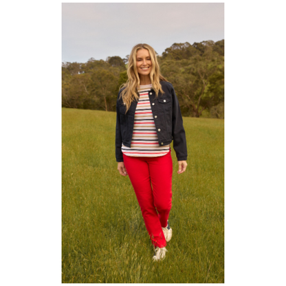 Goondiwindi Cotton - Rover Long Sleeve Stripe Top | Poinsettia Multi Stripe