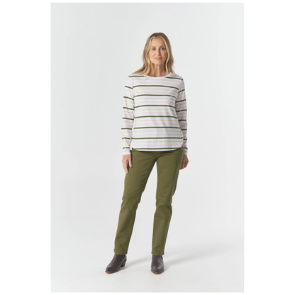 Goondiwindi Cotton - Rover Long Sleeve Top | Sage Multi Stripe