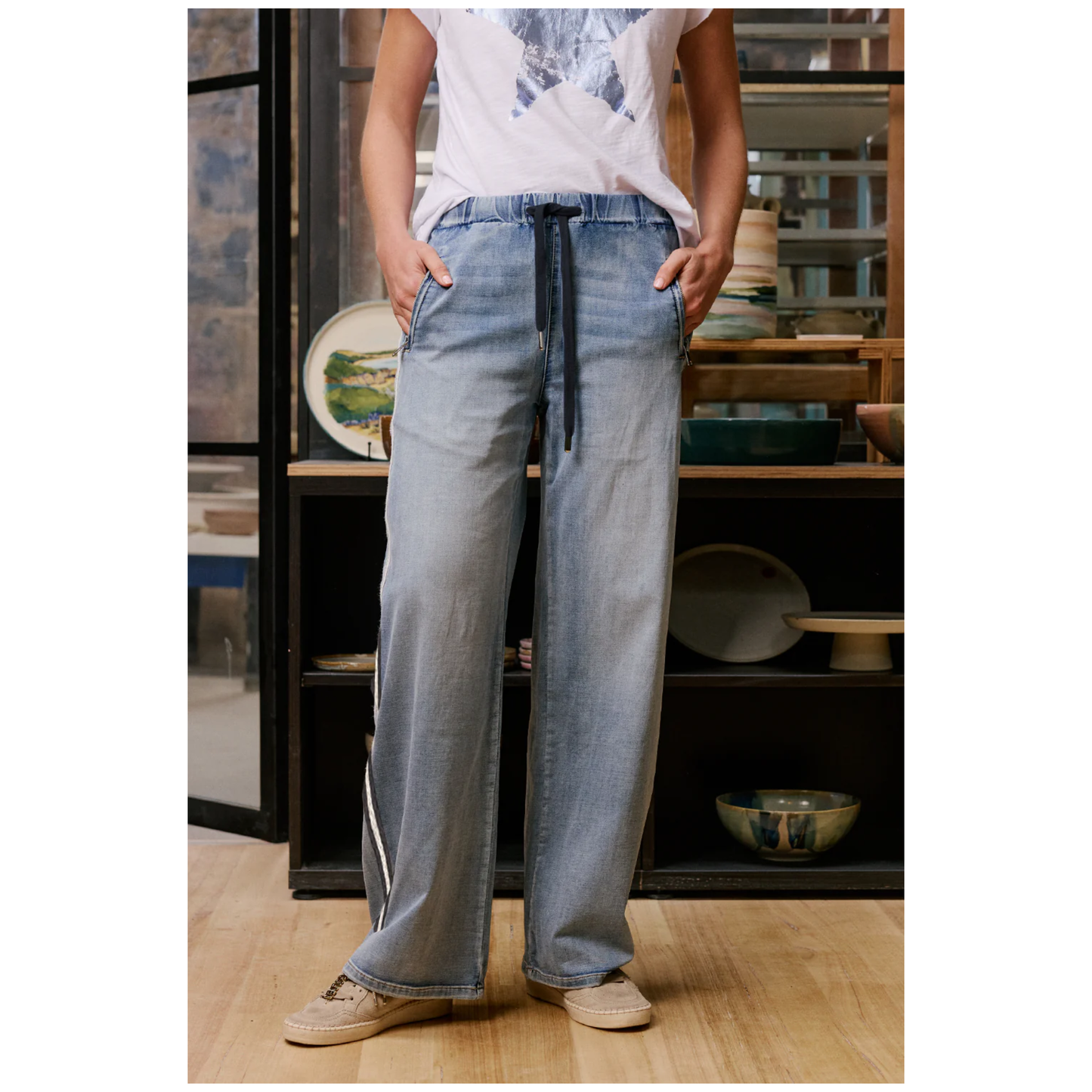 Italian Star - GLAM Track Jeans | Navy Stripe