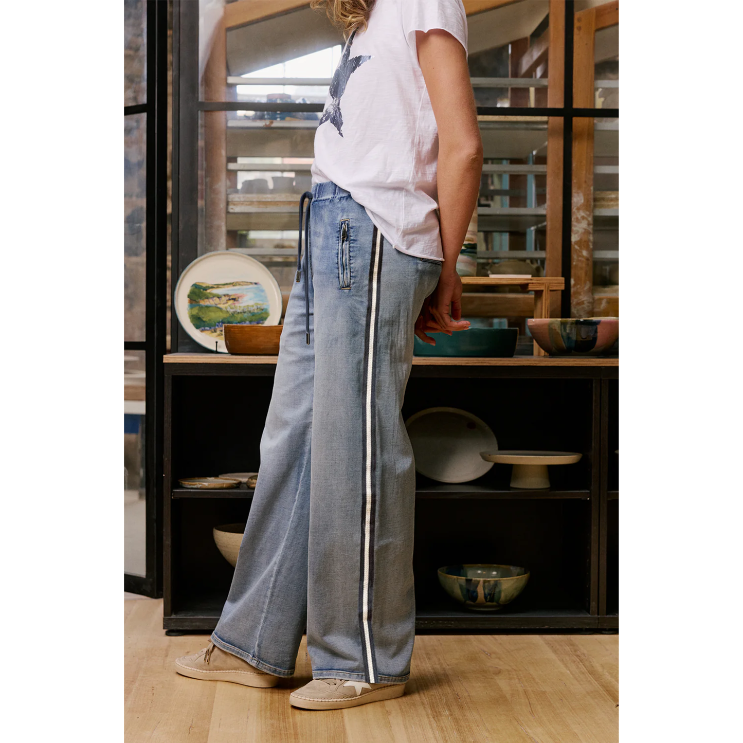 Italian Star - GLAM Track Jeans | Navy Stripe