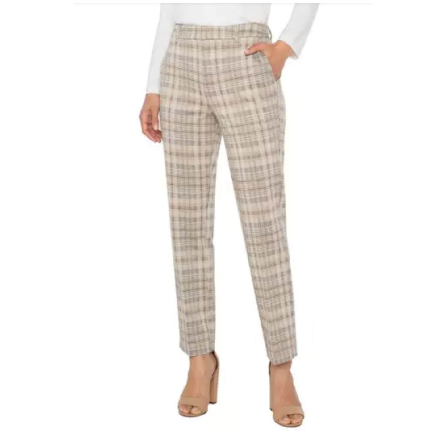 Liverpool - Kelsey High Rise Pants | Khaki/Cream Check