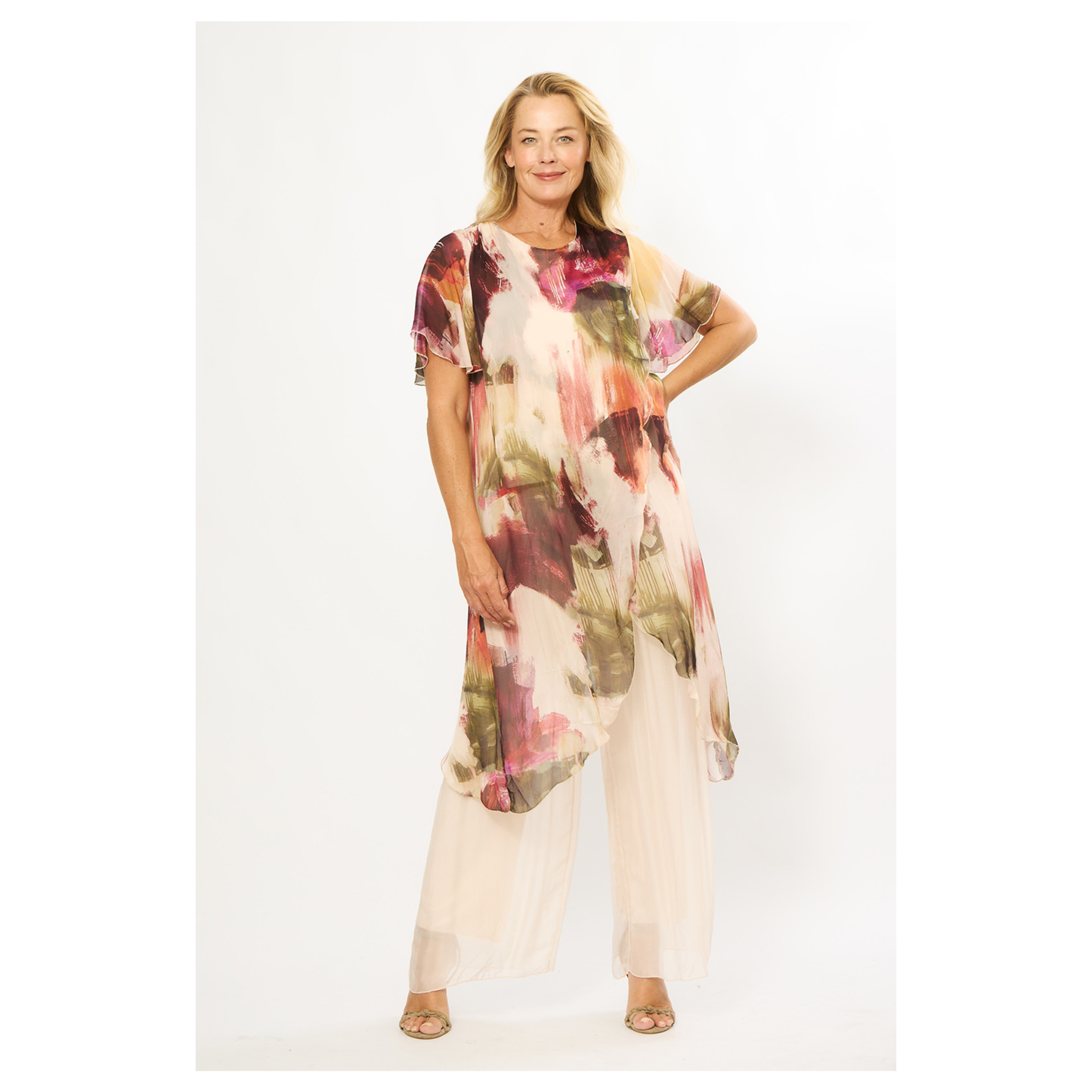 Matino Long Overlay Top | Beige/Wine