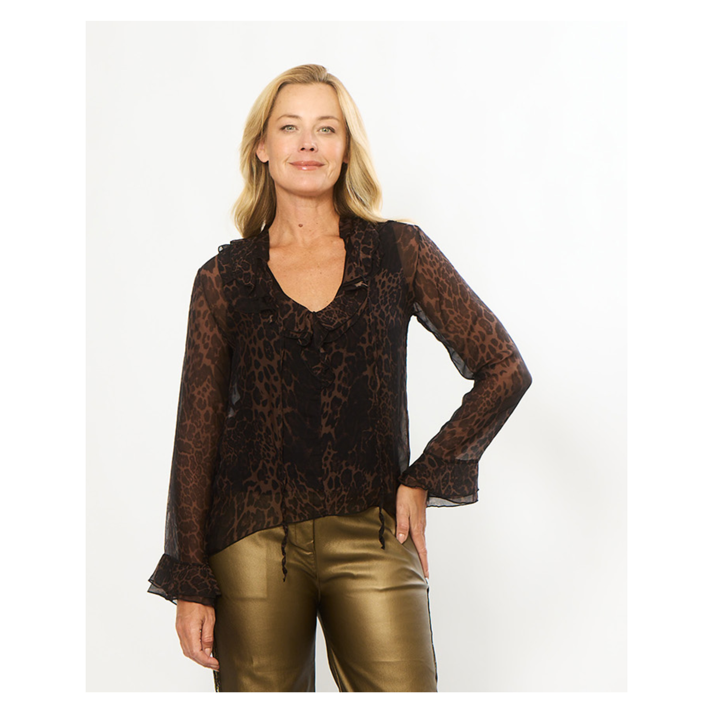 Arabba Frill Neck Top | Animal Print