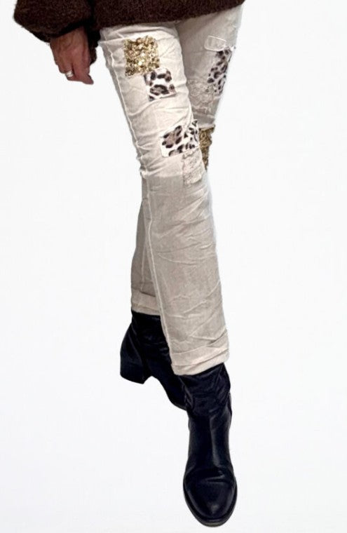 La Strada - Patchwork Pant | Beige