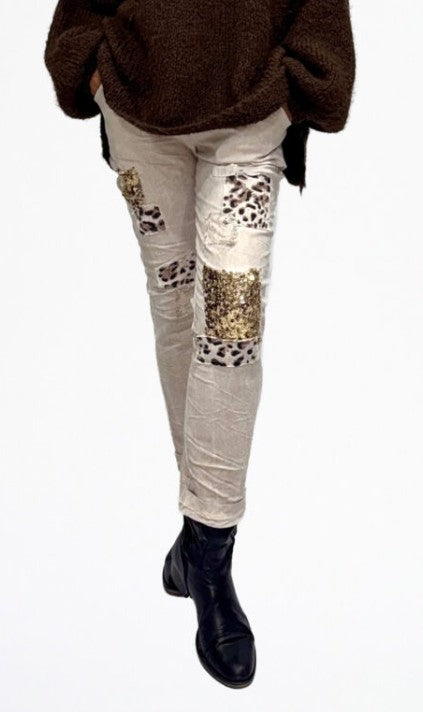 La Strada - Patchwork Pant | Beige
