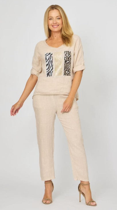 La Strada - Claire Linen Pant | Beige