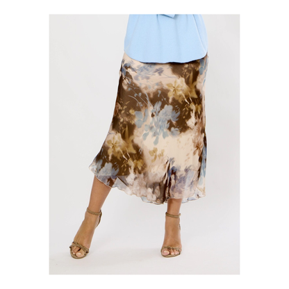 Colfosco Bias Cut Skirt | Beige/Brown Multi