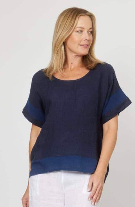 La Strada - Rory Linen Mesh Panel Top