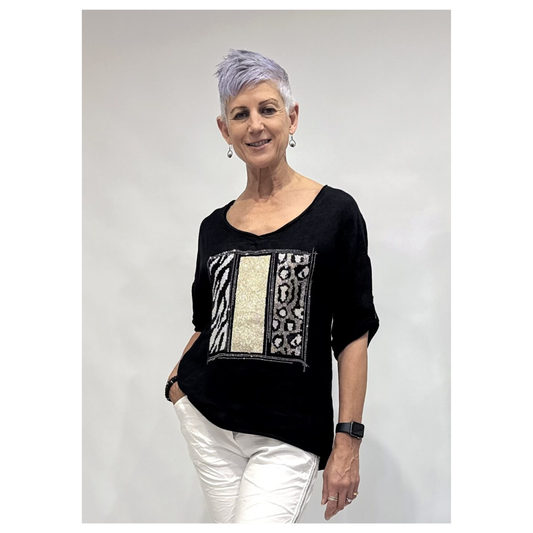 La Strada - Arizona Linen Bling Patch Top