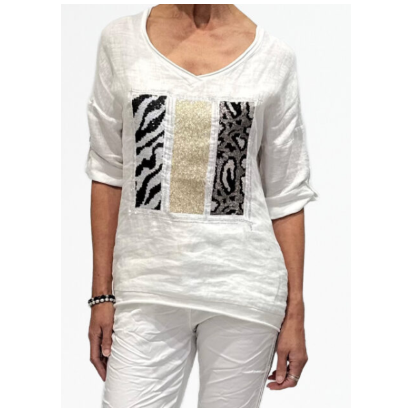 La Strada - Arizona Linen Bling Patch Top