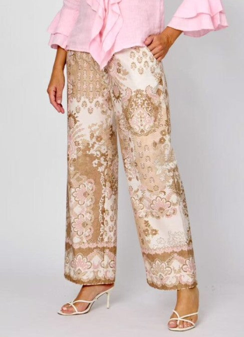 La Strada - Naples Palazzo Pants | Beige/Pink