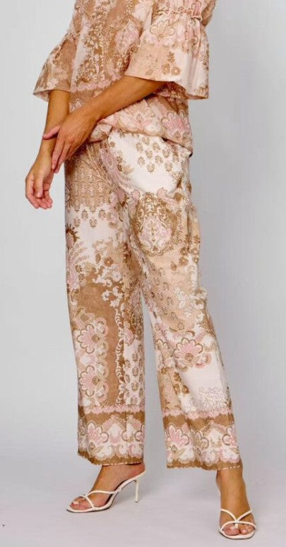 La Strada - Naples Palazzo Pants | Beige/Pink