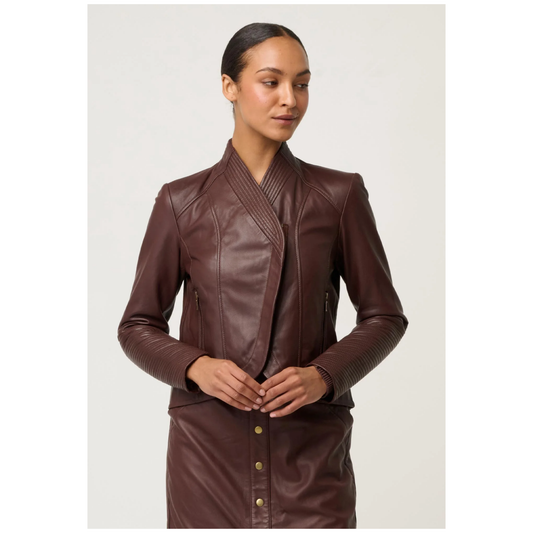 Once Was - Acer Leather Shawl Jacket | Oxblood