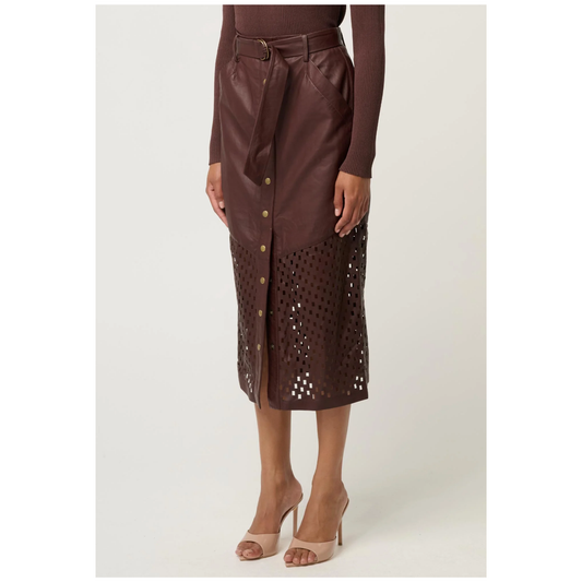Once Was - Hypnotic Leather Midi Skirt | Ox Blood