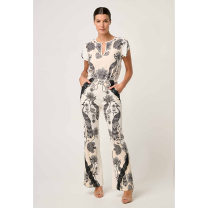 Once Was - Leandro Contrast Lace Trim Linen Pant | Imperial Stone
