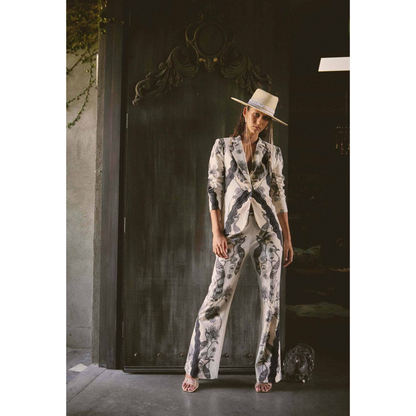 Once Was - Leandro Contrast Lace Trim Linen Pant | Imperial Stone