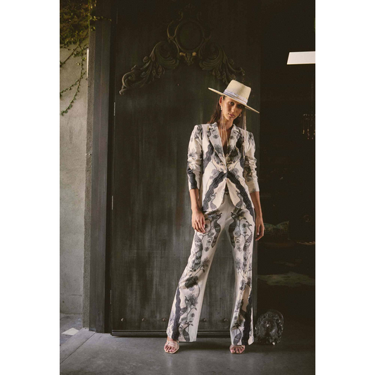 Once Was - Leandro Contrast Lace Trim Linen Pant | Imperial Stone