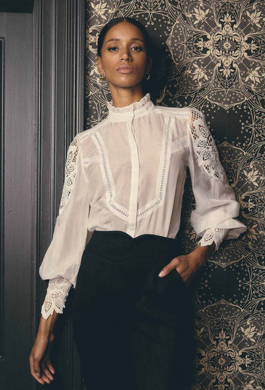 Once Was - Sevilla Cotton Silk Shirt | Custom Lace Detail