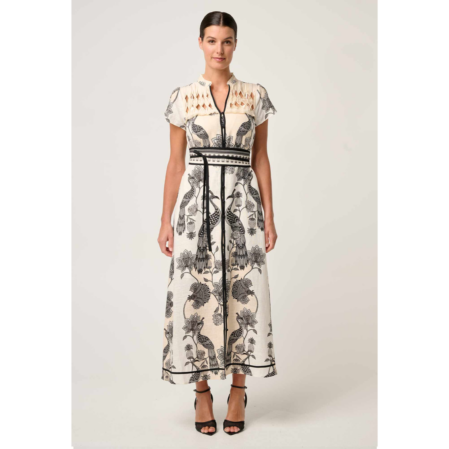Once Was - Xanthia Diamond Smock Yoke Linen Dress | Imperial Stone