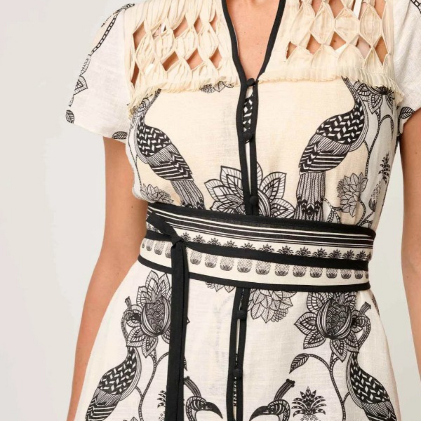Once Was - Xanthia Diamond Smock Yoke Linen Dress | Imperial Stone