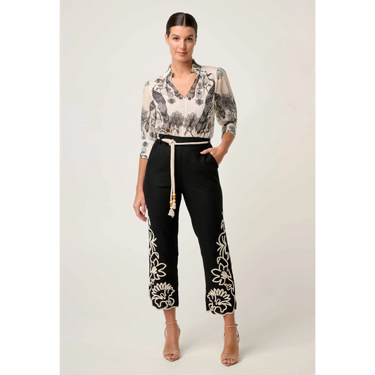 Once Was - Oleander Cotton Silk Shirred Collar Blouse | Imperial Stone