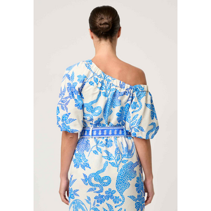 Once Was - Juno One Shoulder Top | Azure Mosaic
