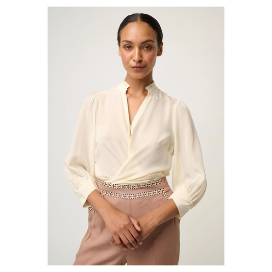 Once Was - Chloe Criss Cross Cuffed Blouse | 100% Silk