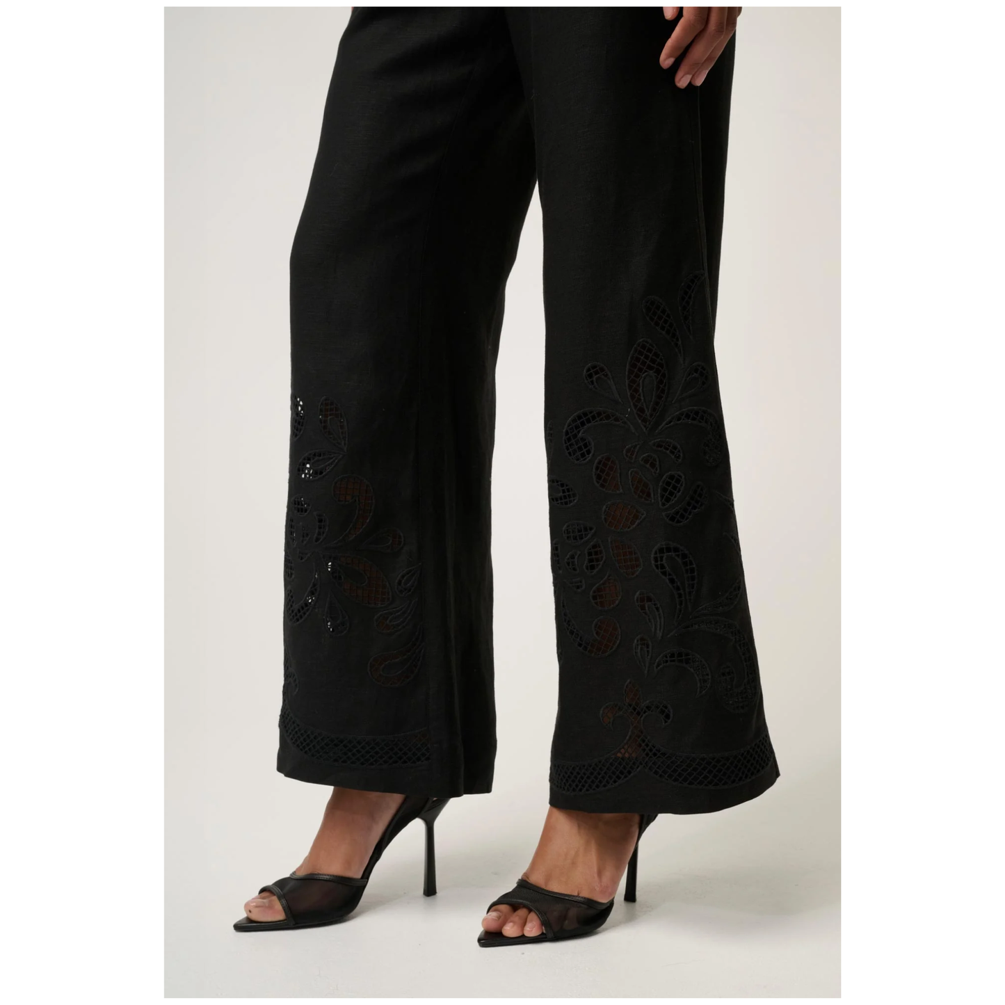 Once Was - Rhea Linen Embroidered Pant | Black