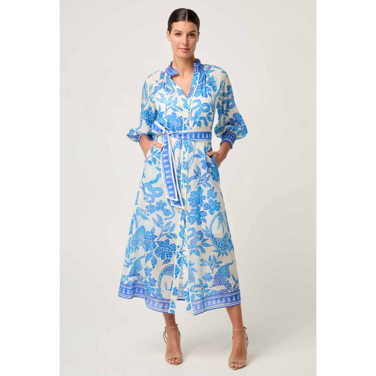 Once Was - Carmen Silk Cotton Maxi Dress | Azure Mosaic
