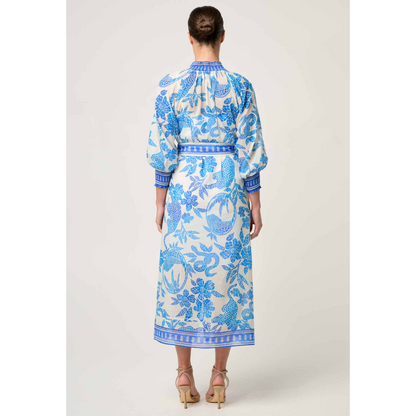 Once Was - Carmen Silk Cotton Maxi Dress | Azure Mosaic