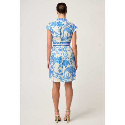 Once Was - Adriana Linen Embroidered Yoke Dress | Azure Mosaic